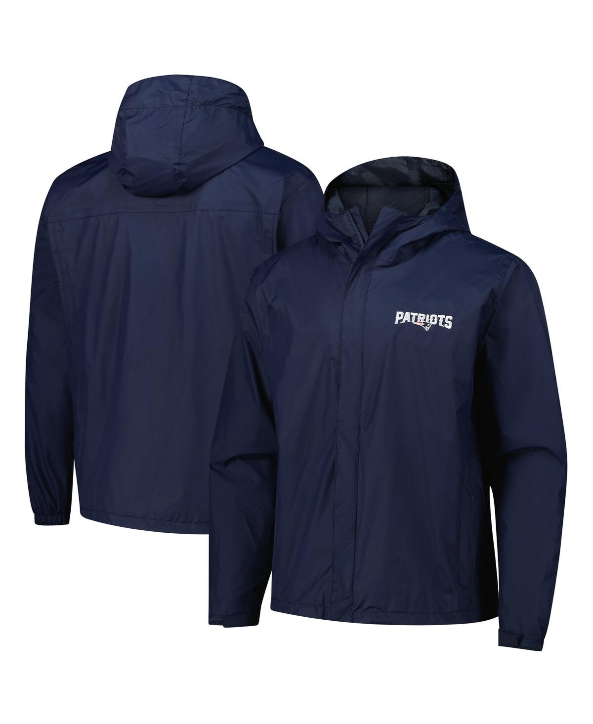 DUNBROOKE MEN'S NAVY NEW ENGLAND PATRIOTS TROPIC WATERPROOF PACKABLE FULL-ZIP HOODIE JACKET 