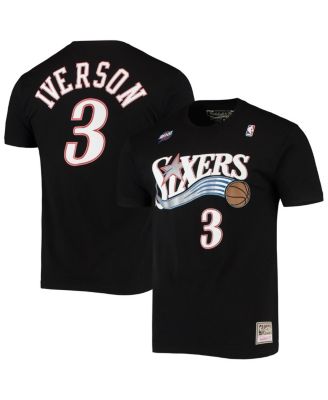 Mitchell & Ness - Men's Allen Iverson Black Philadelphia 76ers Hardwood Classics Stitch Name Number T-Shirt