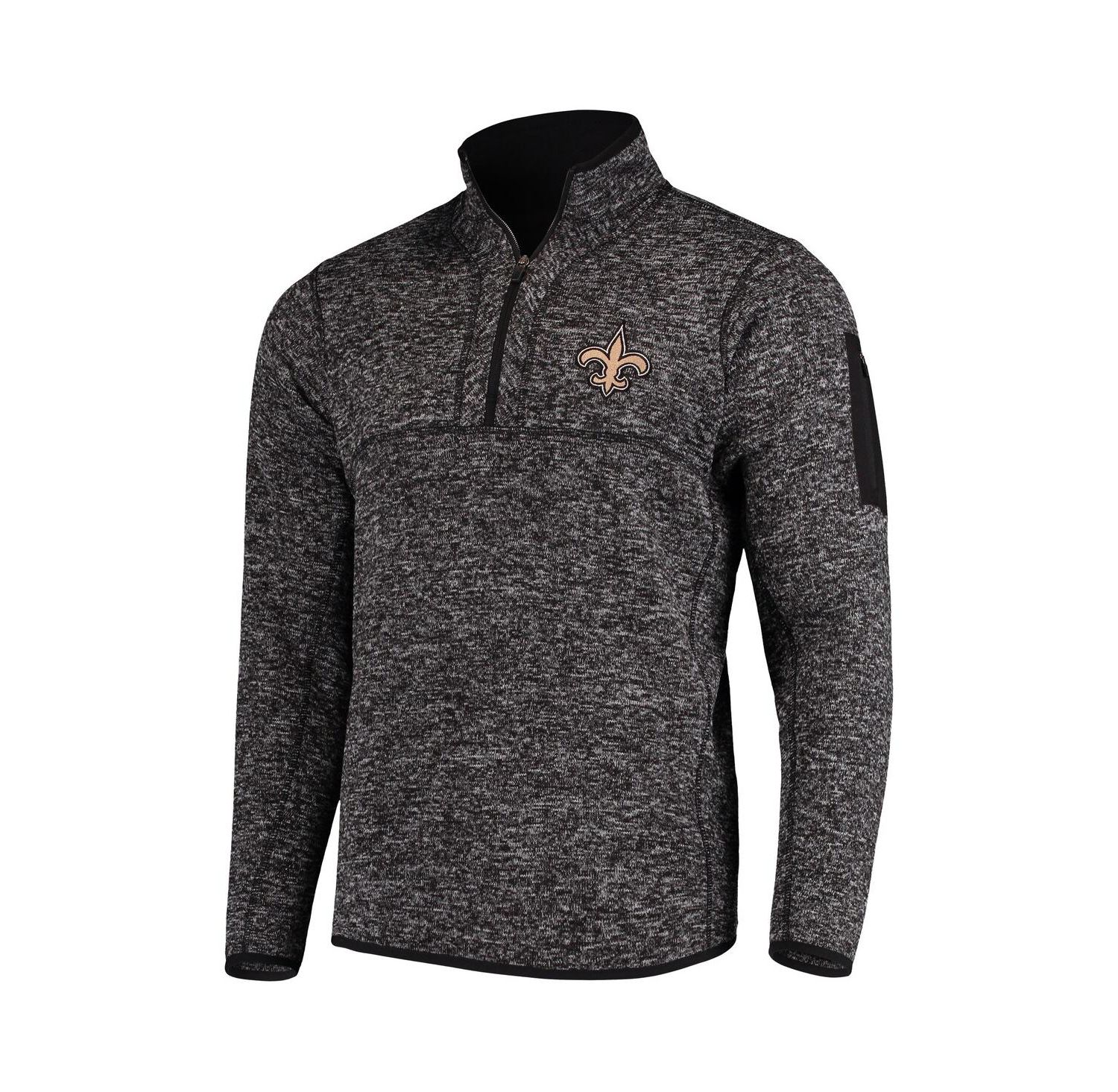 Men's Heather Black New Orleans Saints Fortune Quarter-Zip Pullover Jacket