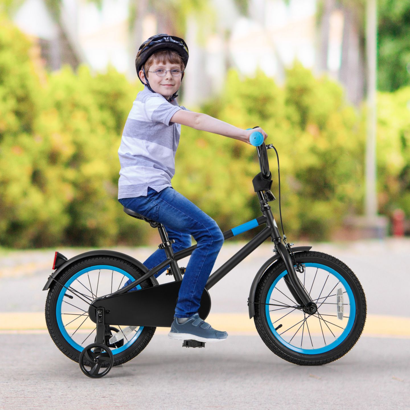 Детская игрушка Slickblue 14" Kids Bike with Adjustable Handlebars and Saddle, Training Wheels, 4–8 лет, цвет: Синий — фото 2