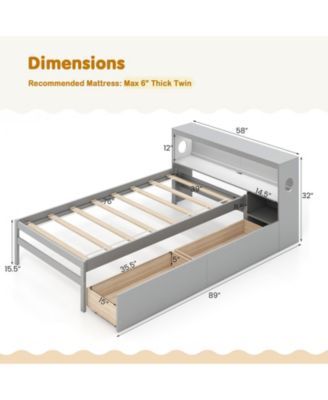 Bed Frame with LED Light and Bookcase Headboard