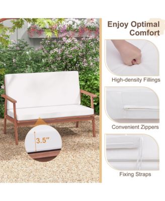 4PCS Conversation Set Acacia Wood Sofa Coffee Table w/ Cushioned Seat Patio