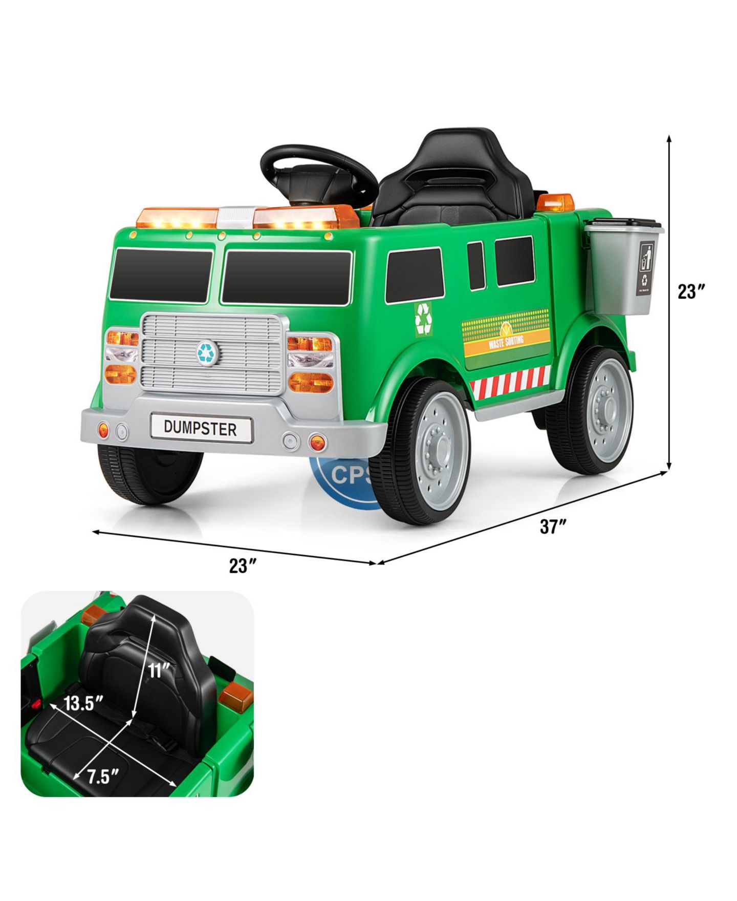 Детская игрушка Slickblue 12V Battery Powered Electric Vehicle with Remote Control and Trash Bin, цвет: Зелёный — фото 4