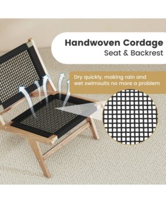 Indoor Outdoor Teak Wooden Chair with Handwoven Cordage Seat and Backrest