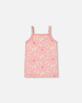 Girl Printed Cotton Tank Top Pink And Blue Butterflies On Old Pink - Toddler|Child