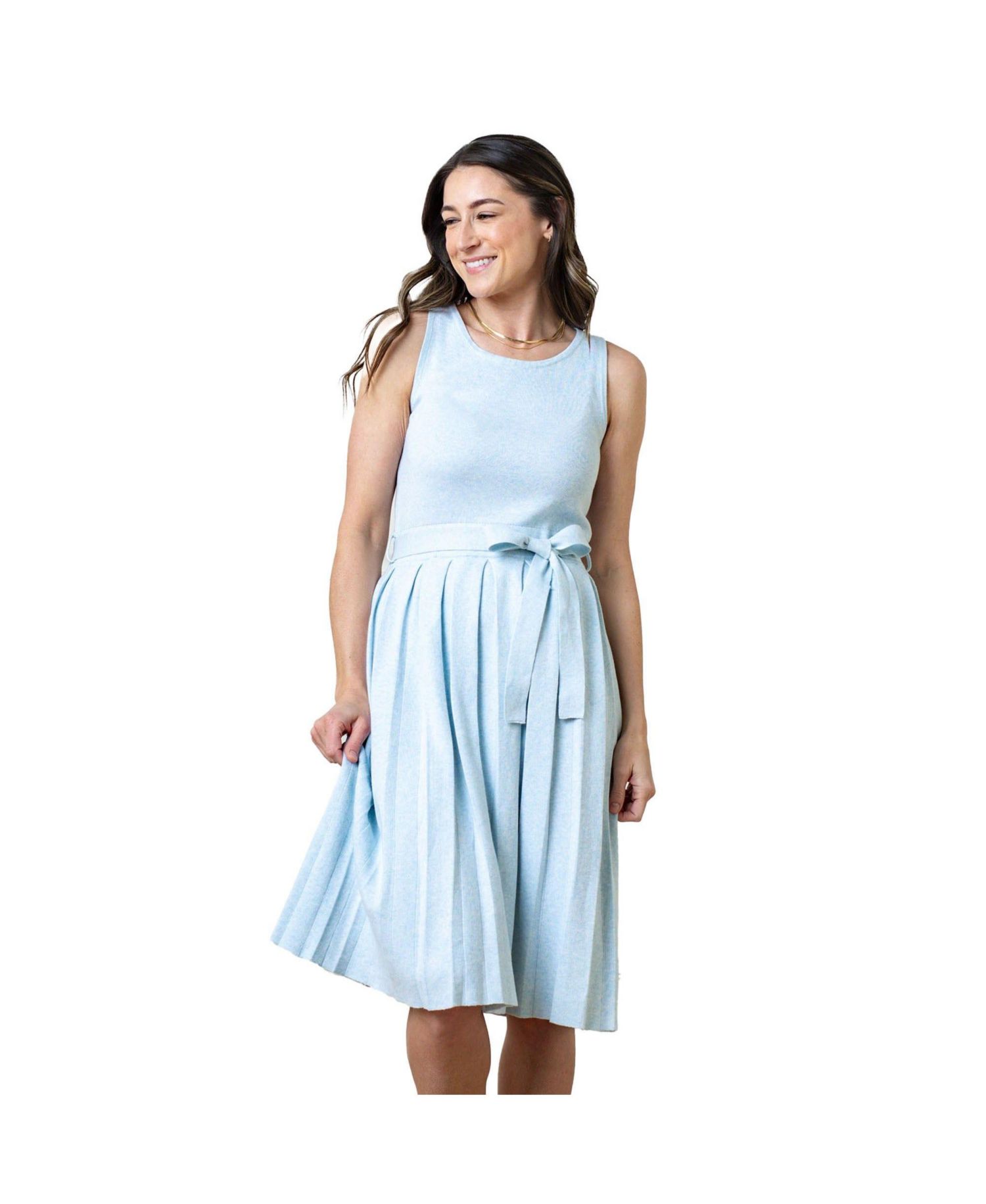 Women's Hope and Henry Organic Sleeveless Pleated Sweater Knit Midi Dress