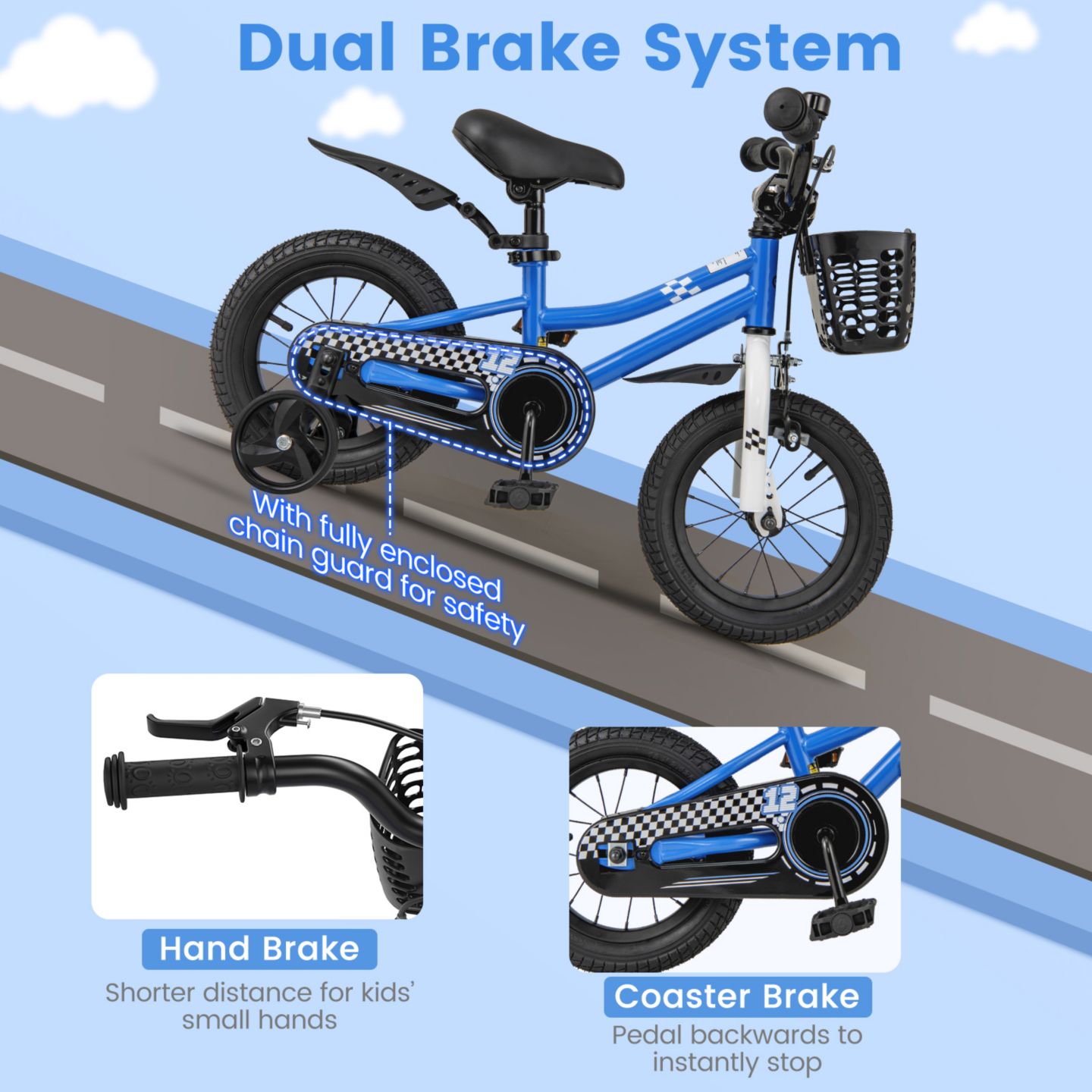 Детская игрушка Slickblue 12 Inch Kids Bike with Training Wheels for Toddlers and Children, цвет: Тёмно-синий — фото 8