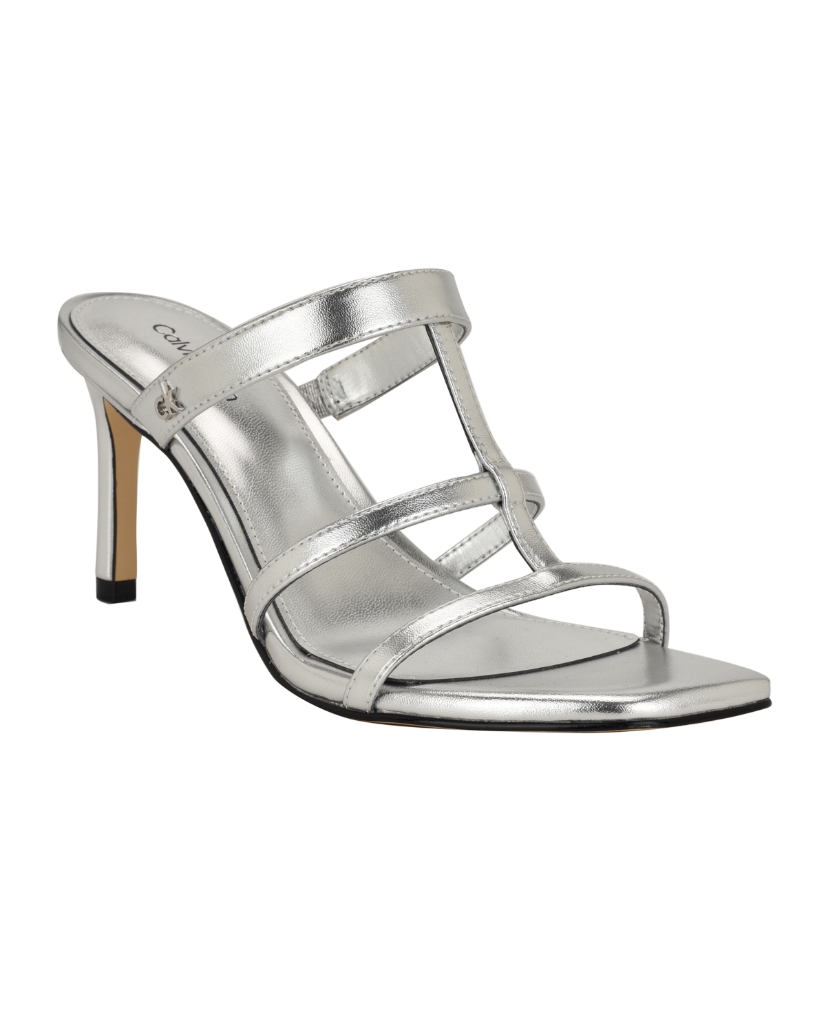 Calvin Klein Women's Hiledy Caged Slip-on Stiletto Sandals In Silver