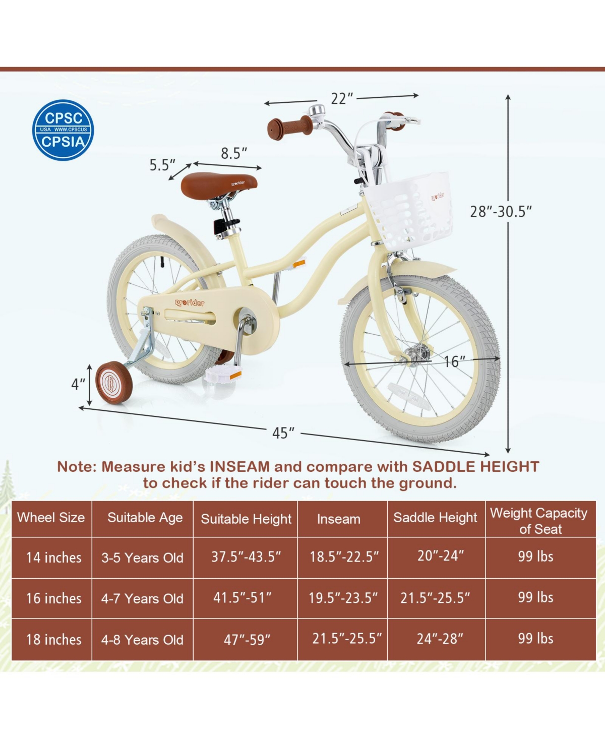 Kids Bike Adjustable with Training Wheels Ages 3-8 Years Olds