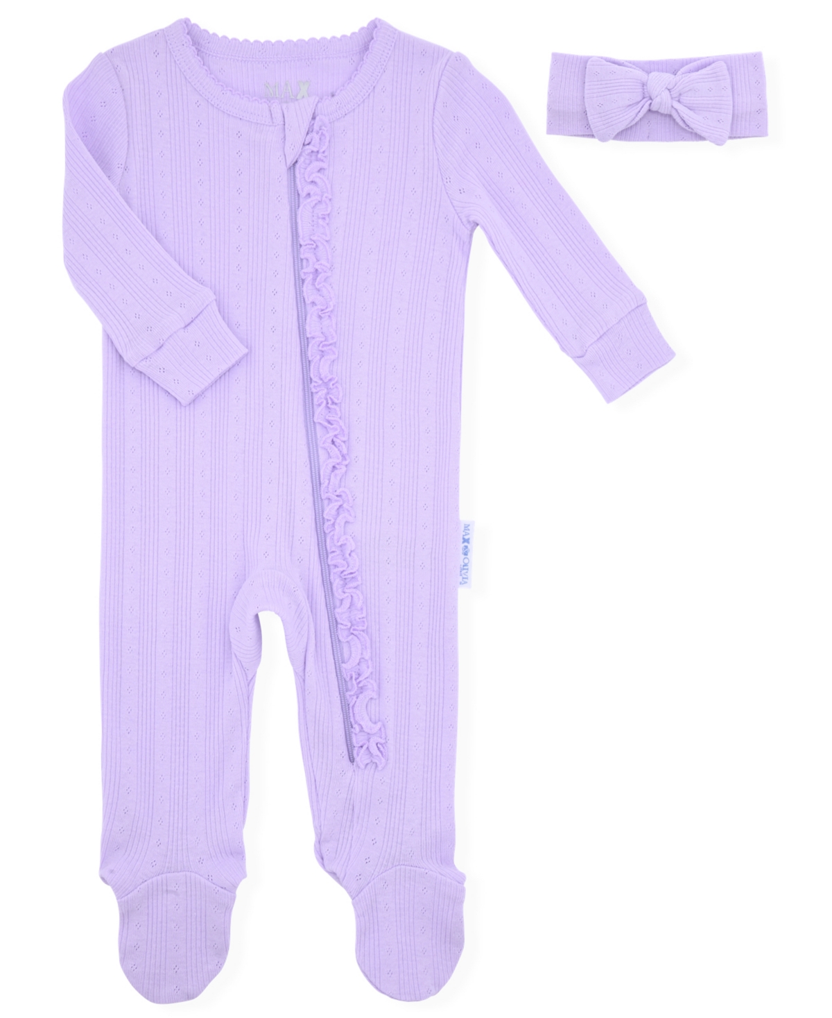 Max & Olivia Baby Girls 2-piece Pointelle Footie With Headband Set In Purple