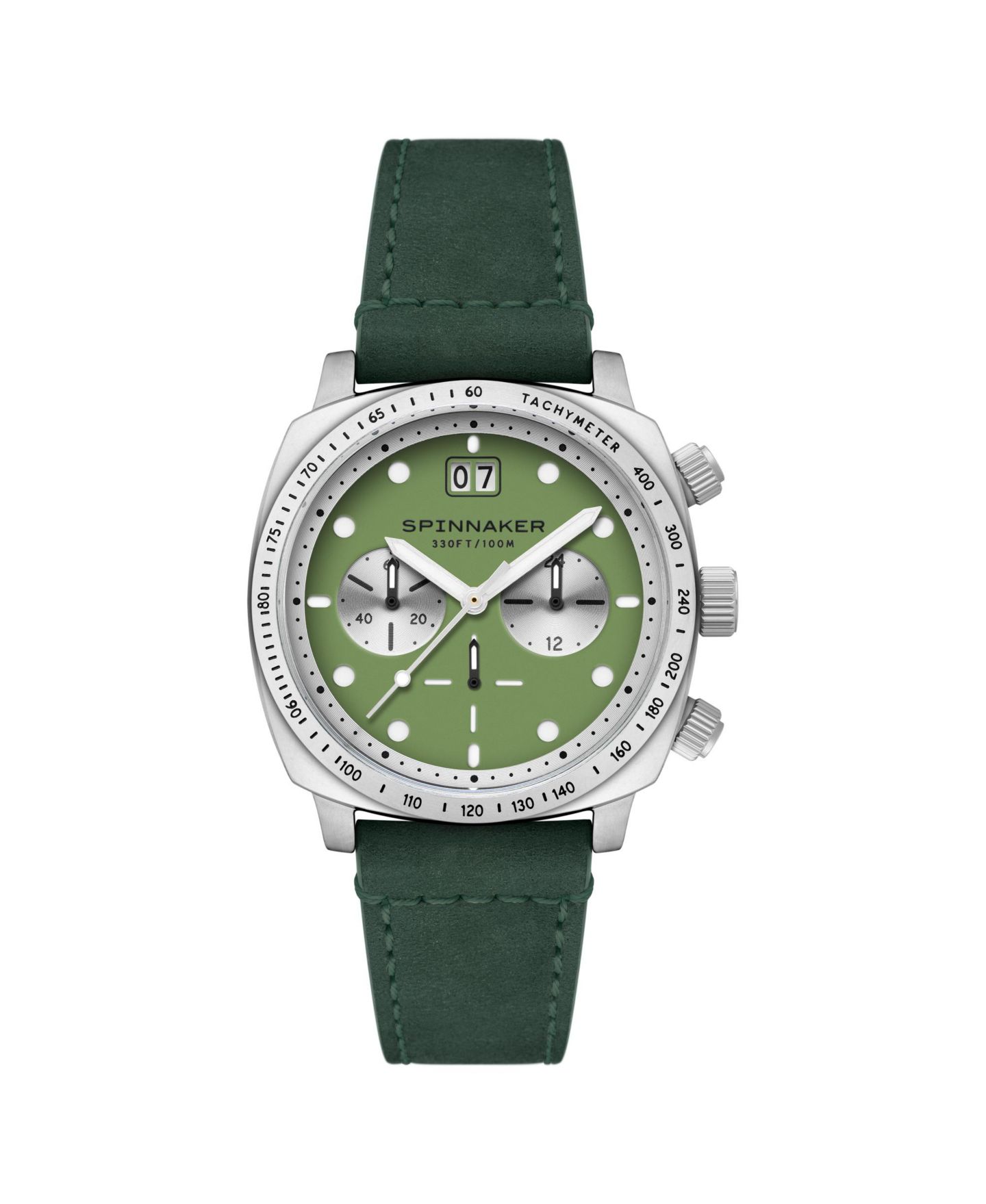 Мужские часы Spinnaker Hull Chronograph Green Leather Strap Watch, 42mm — фото 1