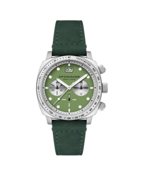 Мужские часы Spinnaker Hull Chronograph Green Leather Strap Watch, 42mm