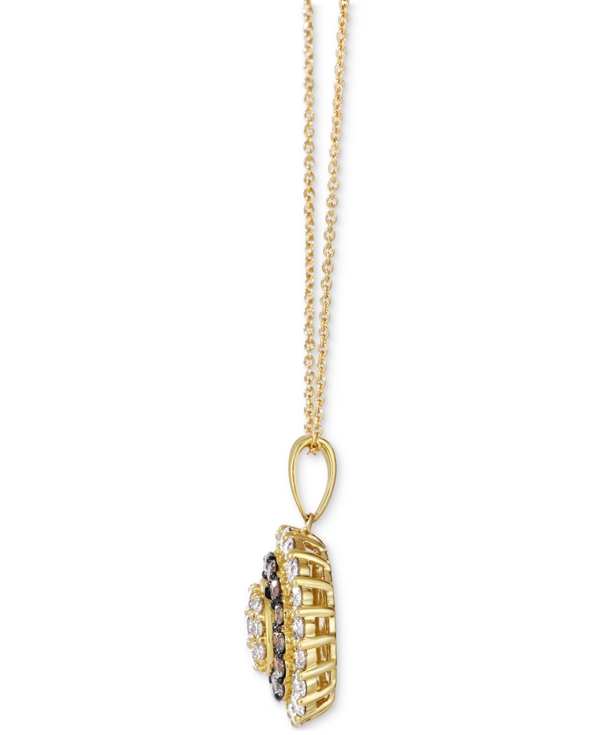 Le Vian Chocolate Diamond & Nude Diamond Oval Halo Adjustable 20" Pendant Necklace (1-1/2 Ct. T.w.) In 14k R In Yellow Gold