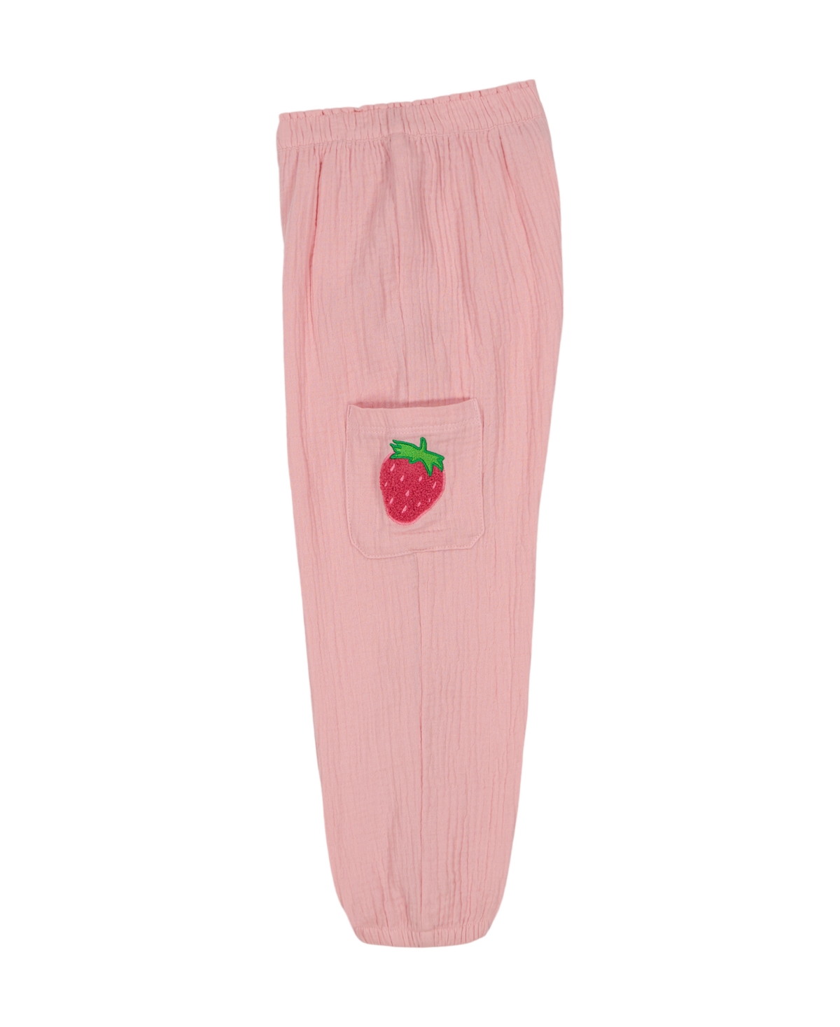 KIDS HEADQUARTERS TODDLER AND LITTLE GIRLS 2-PIECE STRAWBERRY STRIPES DRAWSTRING HEM TOP AND MUSLIN CARGO PANT SET 
