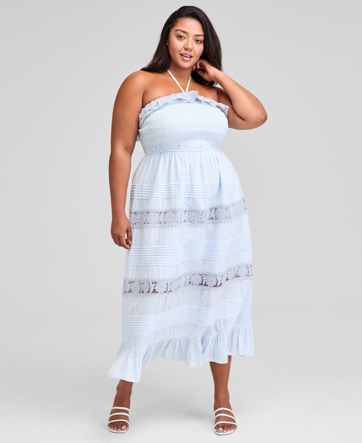 And Now This Trendy Plus Size Cotton Lace Maxi Dress, Exclusively At Macy's In Blue