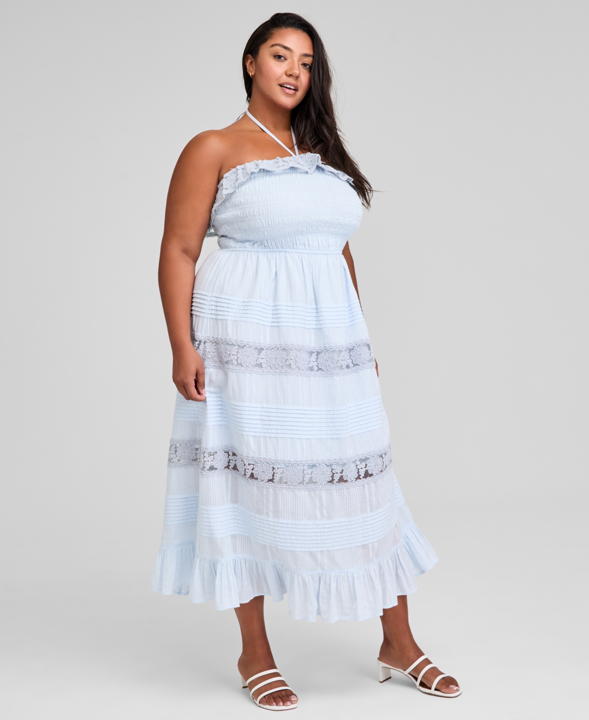 And Now This Trendy Plus Size Cotton Lace Maxi Dress, Exclusively At Macy's In Blue