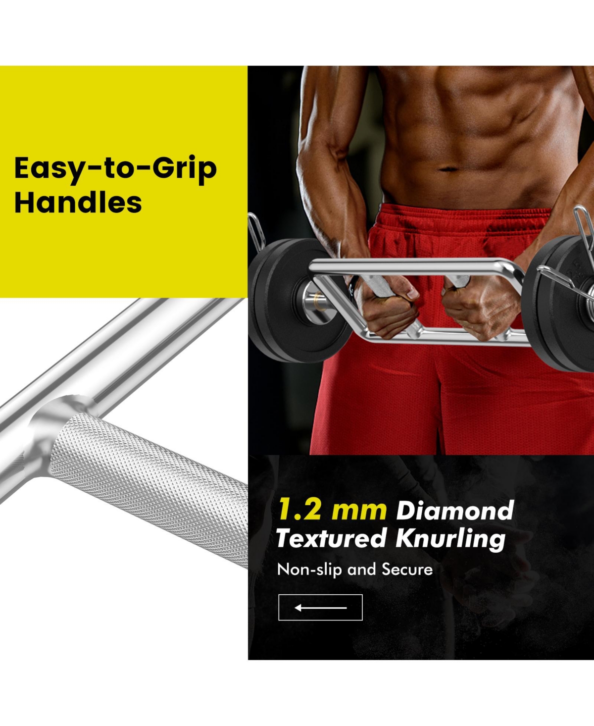 700 Lbs Olympic Triceps Bar with Knurled Handles for Squats, Deadlifts, Shrugs