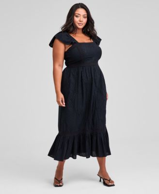 And Now This - Trendy Plus Size Smocked Cotton Maxi Dress
