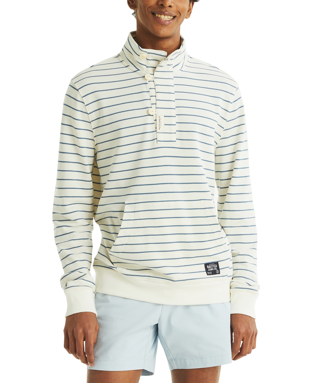 Men's Long Sleeve Striped Pullover Sweatshirt - White Cap