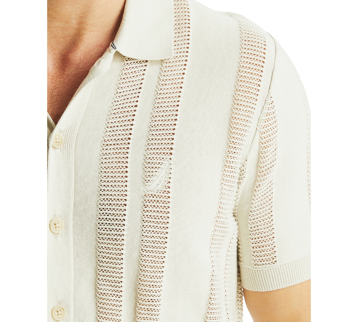 NAUTICA MEN'S SHORT SLEEVE TEXTURED STRIPED POLO SWEATER