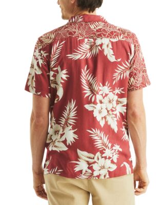 Men's Printed Tropical Button-Up Camp Shirt