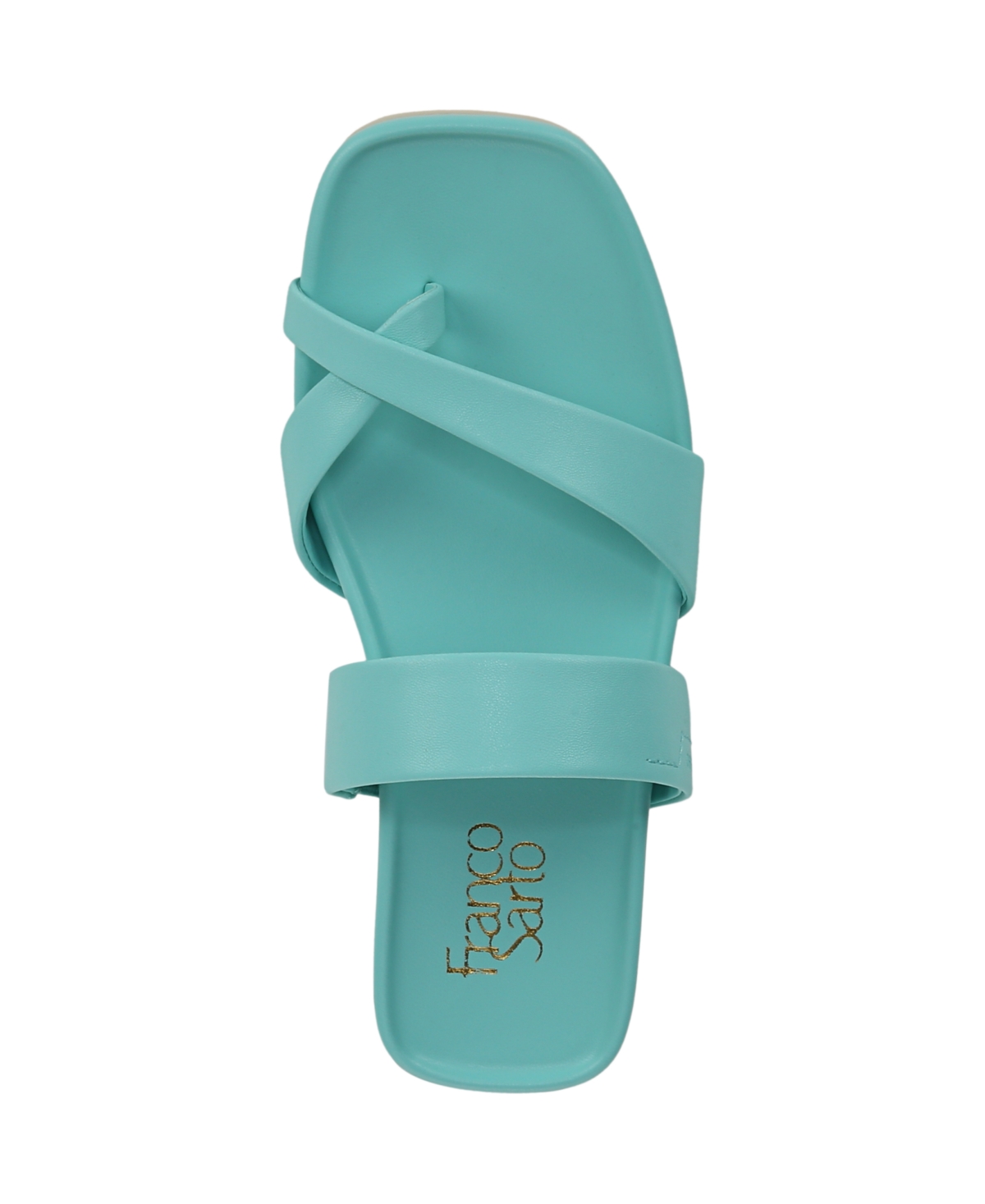 Franco Sarto Women's Estella Open Square Toe Slide Flat Sandals In Aqua Blue Faux Leather