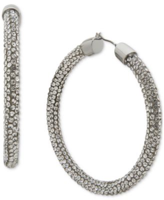 Gold-Tone Large Pav&eacute; Hoop Earrings, 2.2"