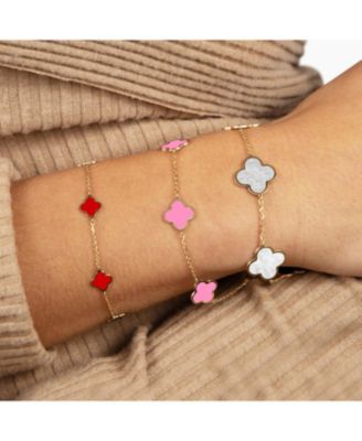 Small Bubblegum Pink Clover Bracelet 14K Gold