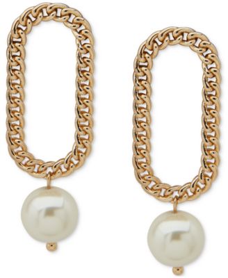 Emily in Paris - Gold-Tone Imitation Pearl Oval Chain Link Drop Earrings