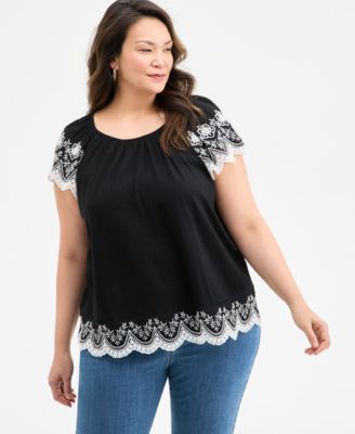 Style & Co - Plus Size Scalloped-Hem Flutter-Sleeve Top