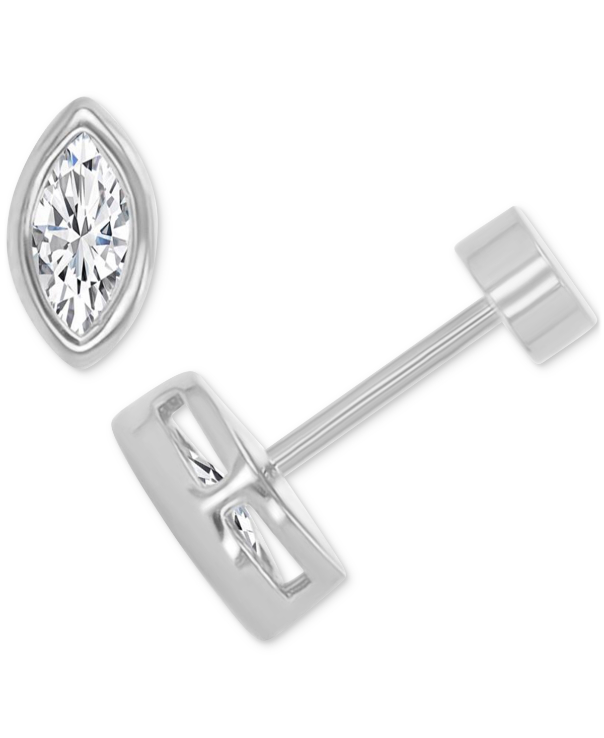 Macy's Cubic Zirconia Marquise Bezel Screw Back Stud Earrings In Sterling Silver In Silver