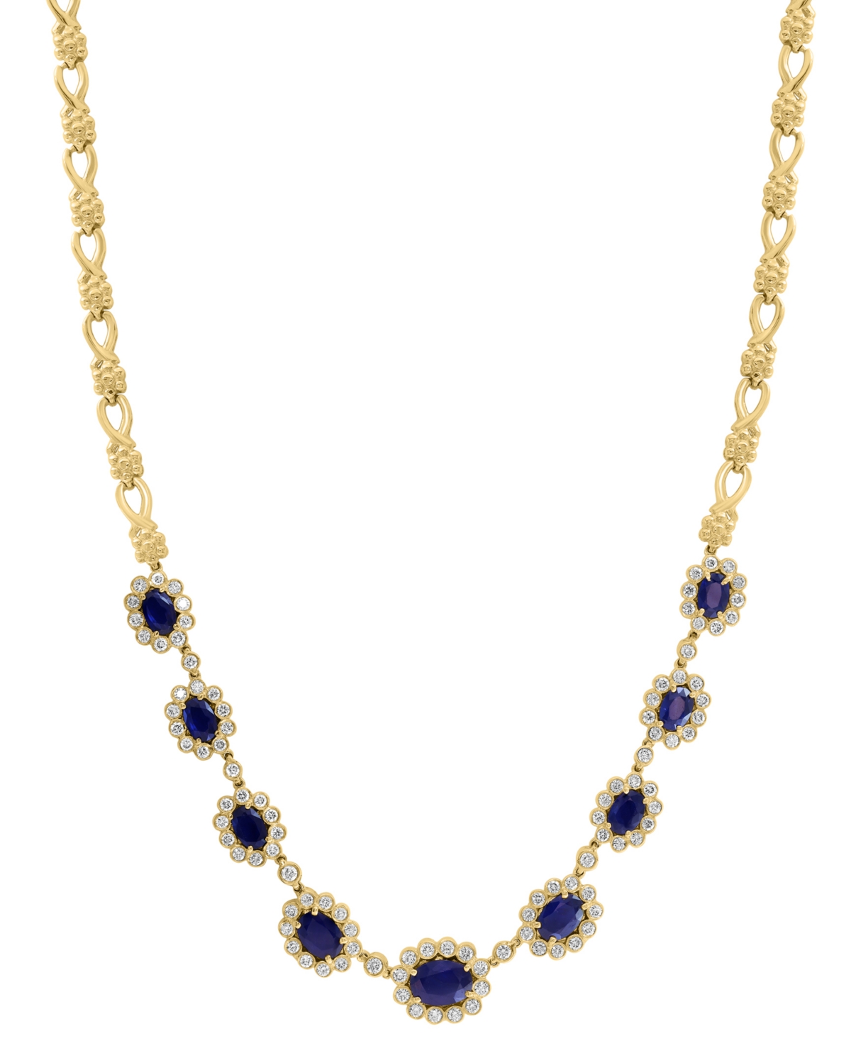 EFFY COLLECTION EFFY SAPPHIRE (6-3/4 CT. T.W.) & DIAMOND (2-1/10 CT. T.W.) GRADUATED HALO 18" COLLAR NECKLACE IN 14K 