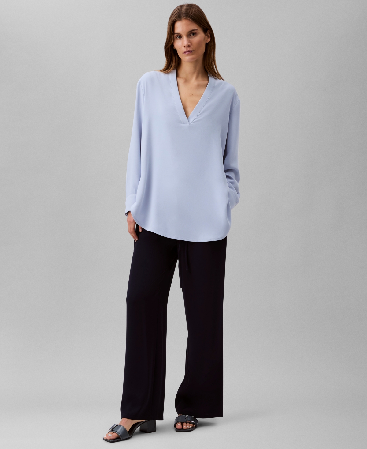 Shop Calvin Klein Women's Relaxed V-neck Popover Tunic In Zen Blue