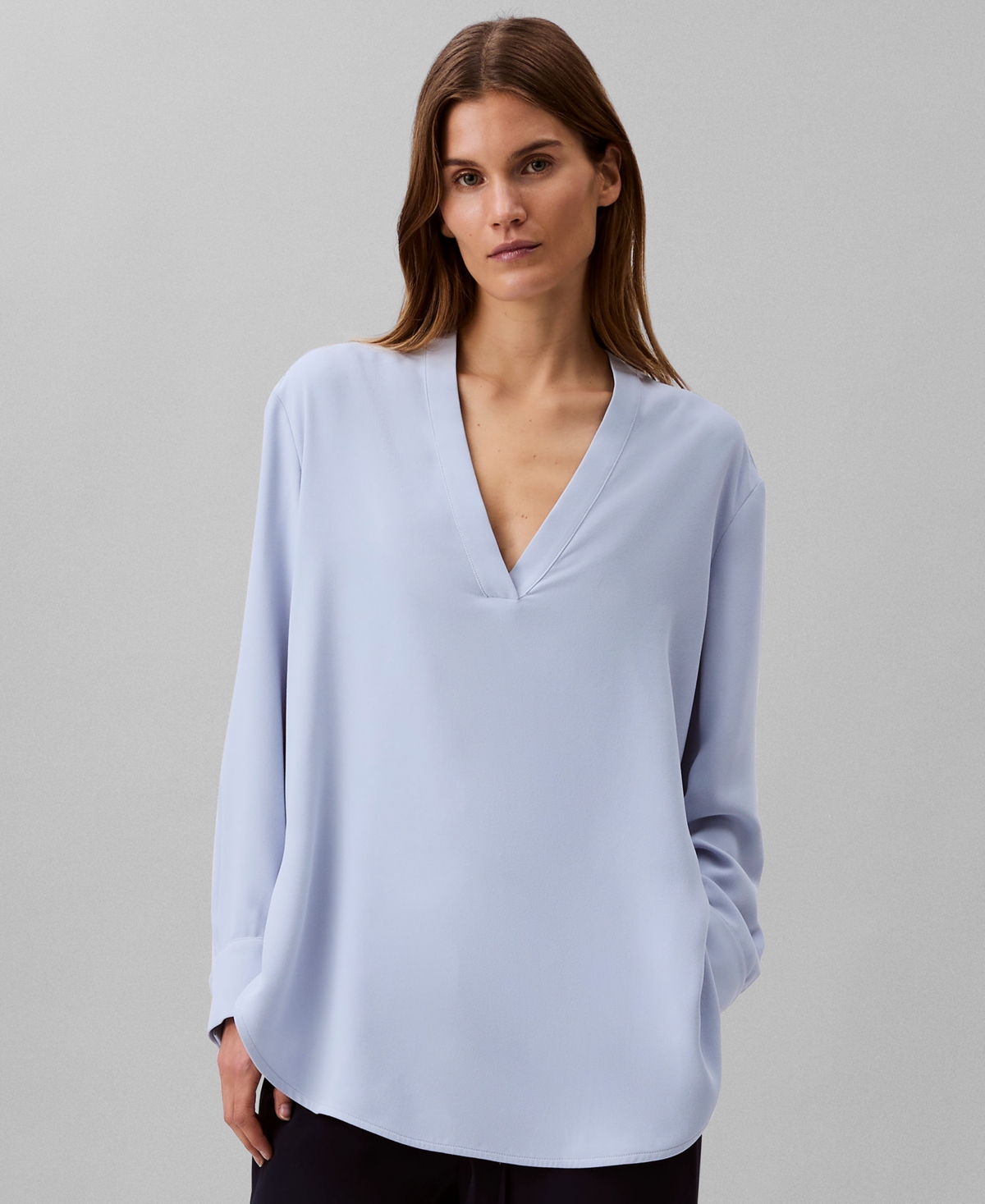 Shop Calvin Klein Women's Relaxed V-neck Popover Tunic In Zen Blue