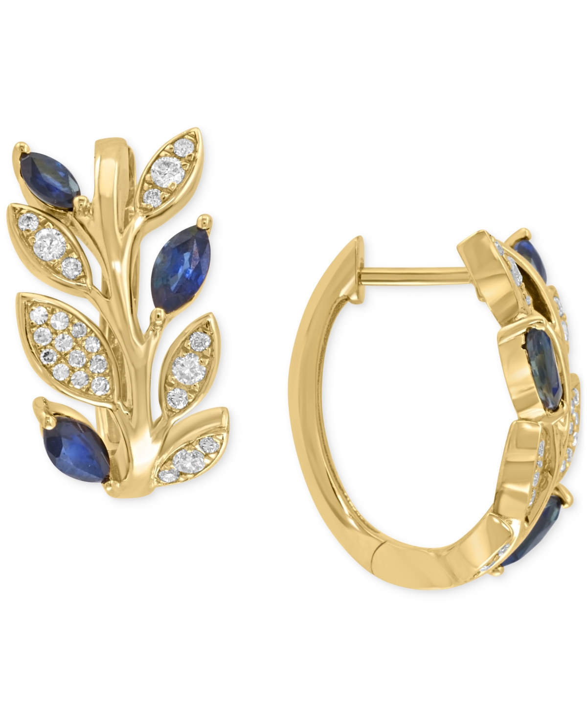 Effy Sapphire (7/8 ct. t.w.) & Diamond (1/3 ct. t.w.) Small Hoop Earrings in 14k Gold, 0.75" - Sapphire