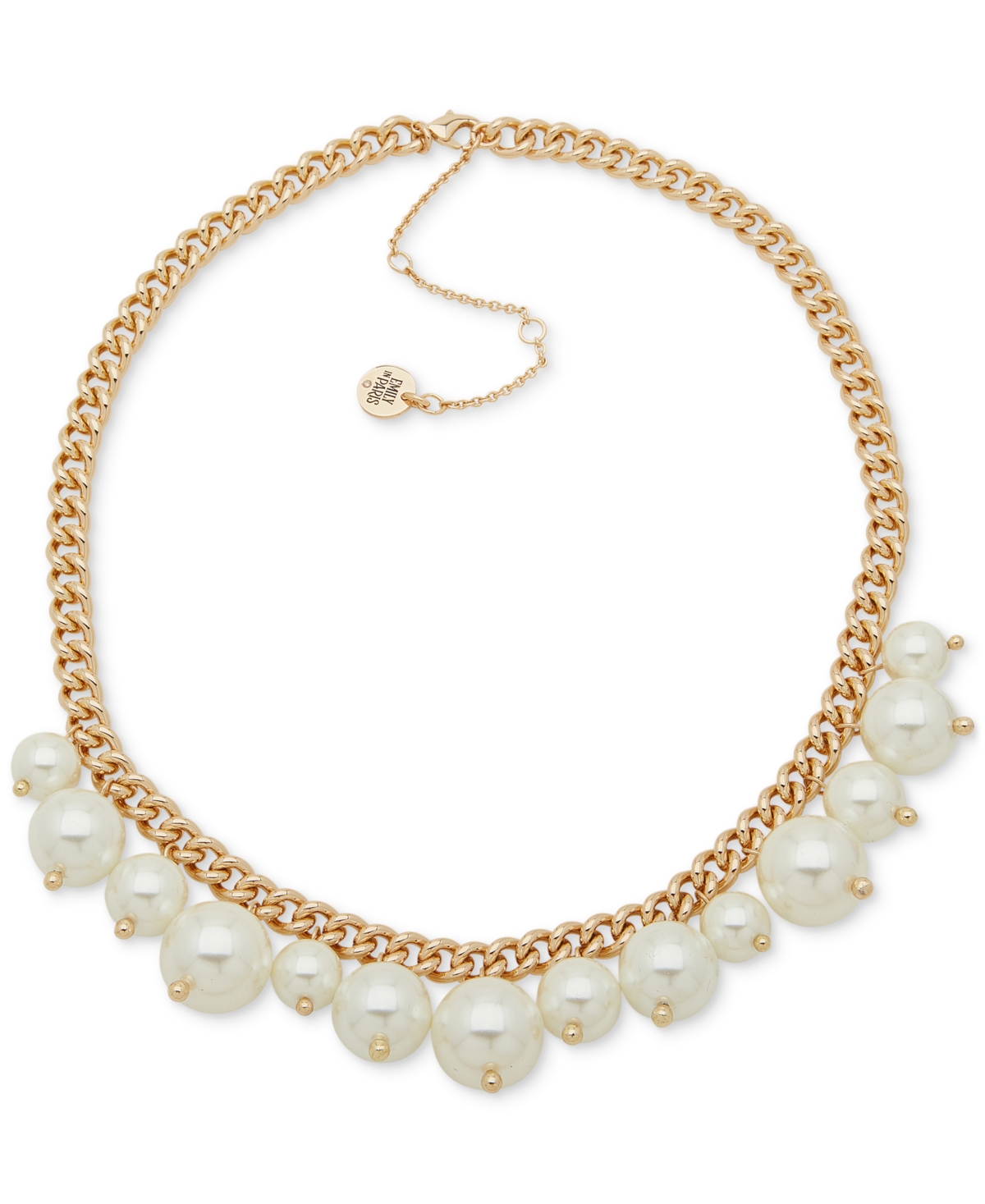 Gold-Tone Imitation Pearl Shaky Collar Necklace, 16" + 3" extender - White