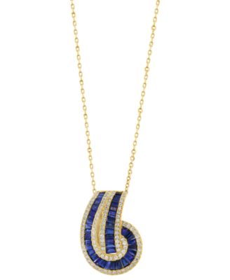 EFFY&reg; Sapphire (2-1/3 ct. t.w.) & Diamond (3/8 ct. t.w.) Baguette Knot 18" Pendant Necklace in 14k Gold