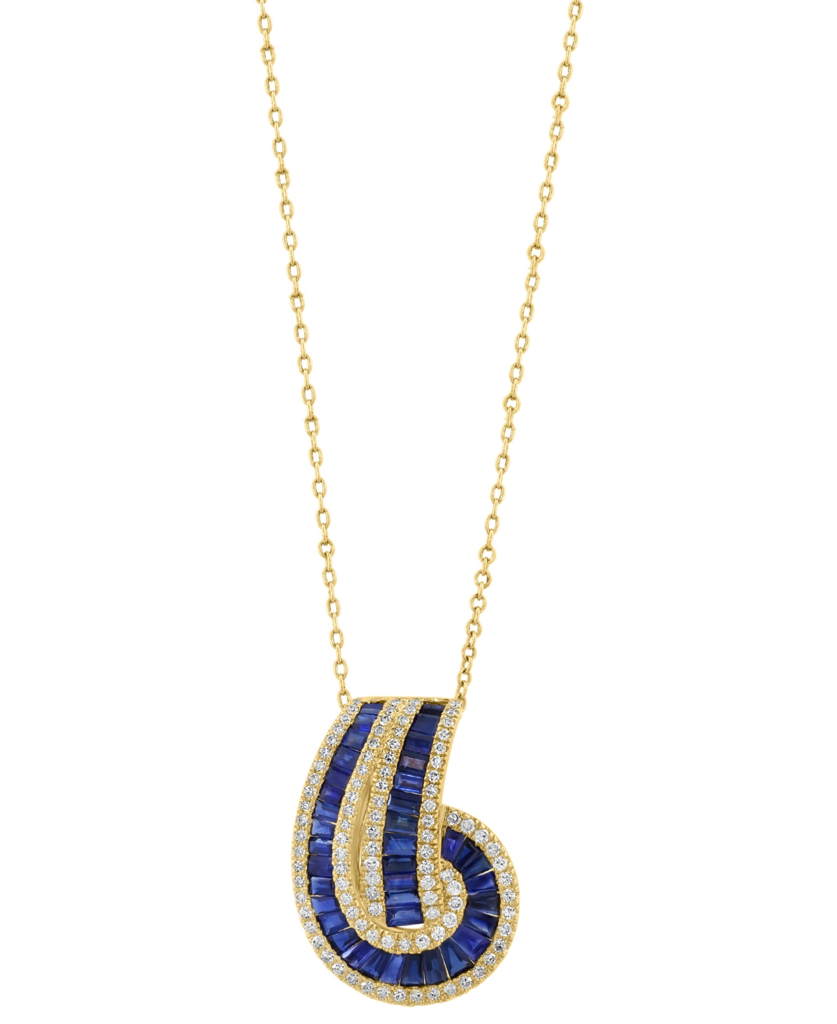 EFFY COLLECTION EFFY SAPPHIRE (2-1/3 CT. T.W.) & DIAMOND (3/8 CT. T.W.) BAGUETTE KNOT 18" PENDANT NECKLACE IN 14K GO 