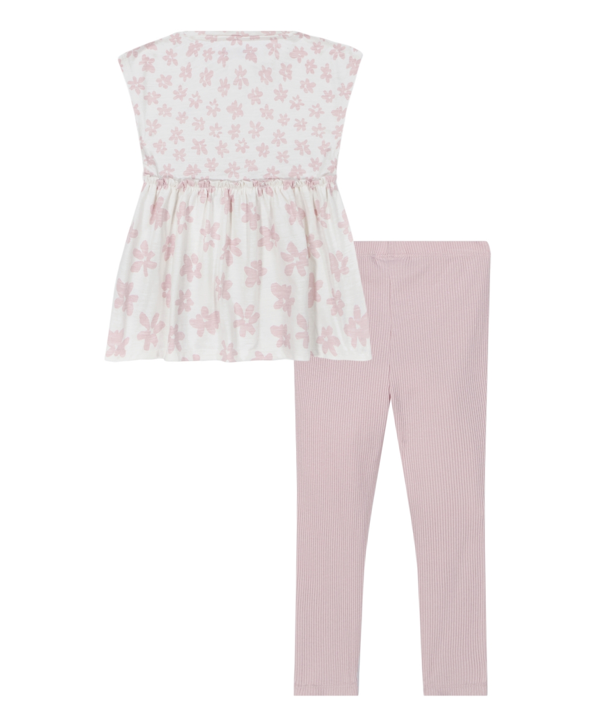 Calvin Klein Toddler And Little Girls 2-piece Mixed Print Floral Tunic Ribbed Stretch Leggings Sets In Egret,sepia Rose