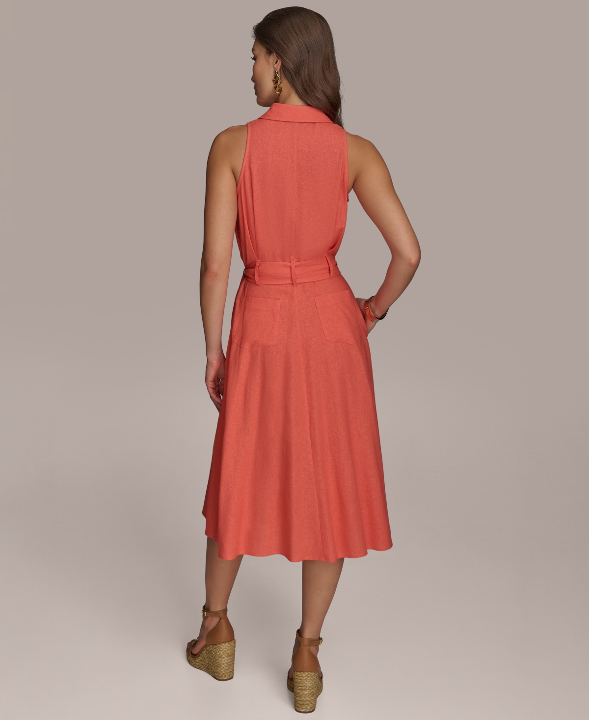 Donna Karan New York Sleeveless Linen Blend Shirtdress In Spring Melon