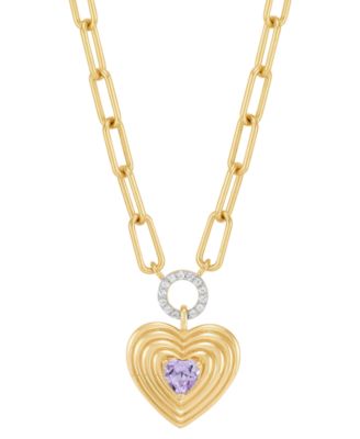 Macy's - Garnet (3/8 ct. t.w.) & White Topaz (1/10 ct. t.w.) Heart & Circle Paperclip Link 18" Pendant Necklace in 14k Gold-Plated Sterling Silver