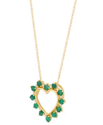 Emerald (1/2 ct. t.w.) & Diamond Accent Open Heart 18" Pendant Necklace in 14k Gold