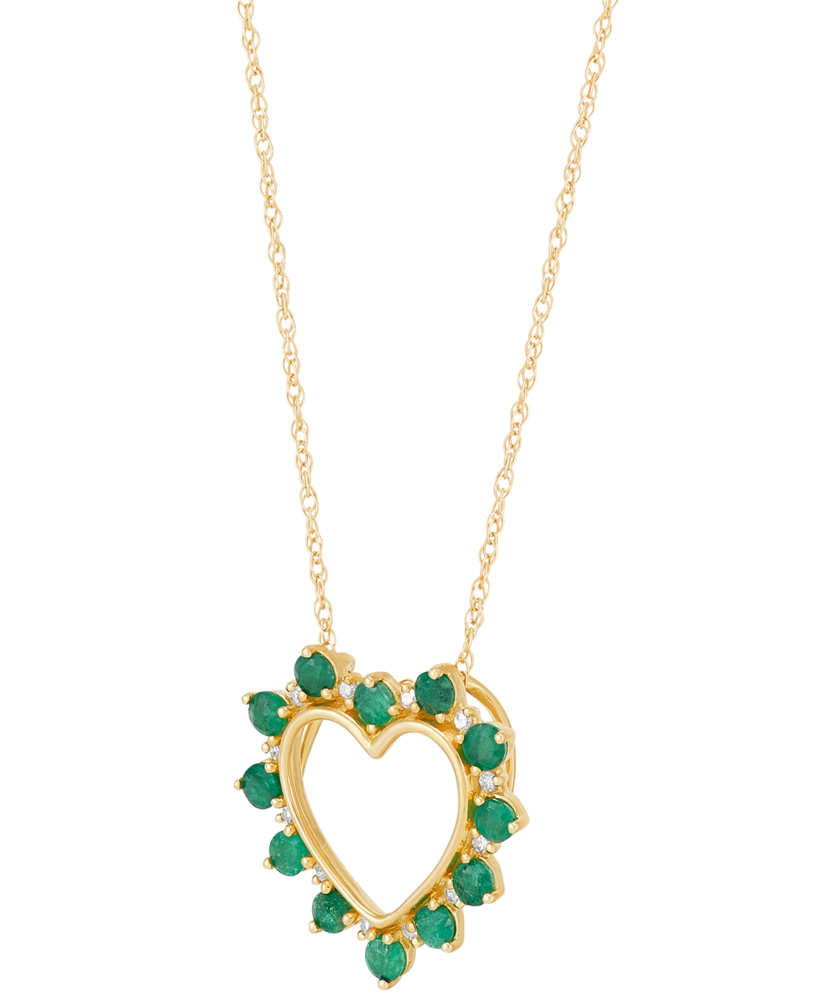 Macy's Emerald (1/2 Ct. T.w.) & Diamond Accent Open Heart 18" Pendant Necklace In 14k Gold In Emerald