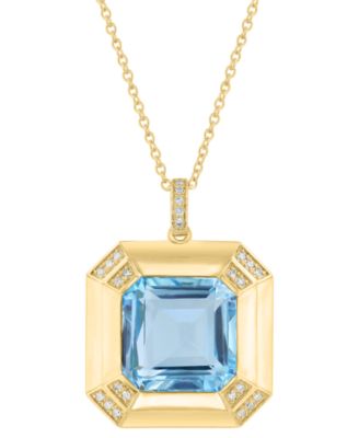 EFFY Collection - Sky Blue Topaz (12-1/2 ct. t.w.) & Diamond (1/20 ct. t.w.) 18" Pendant Necklace in 14k Gold over Silver