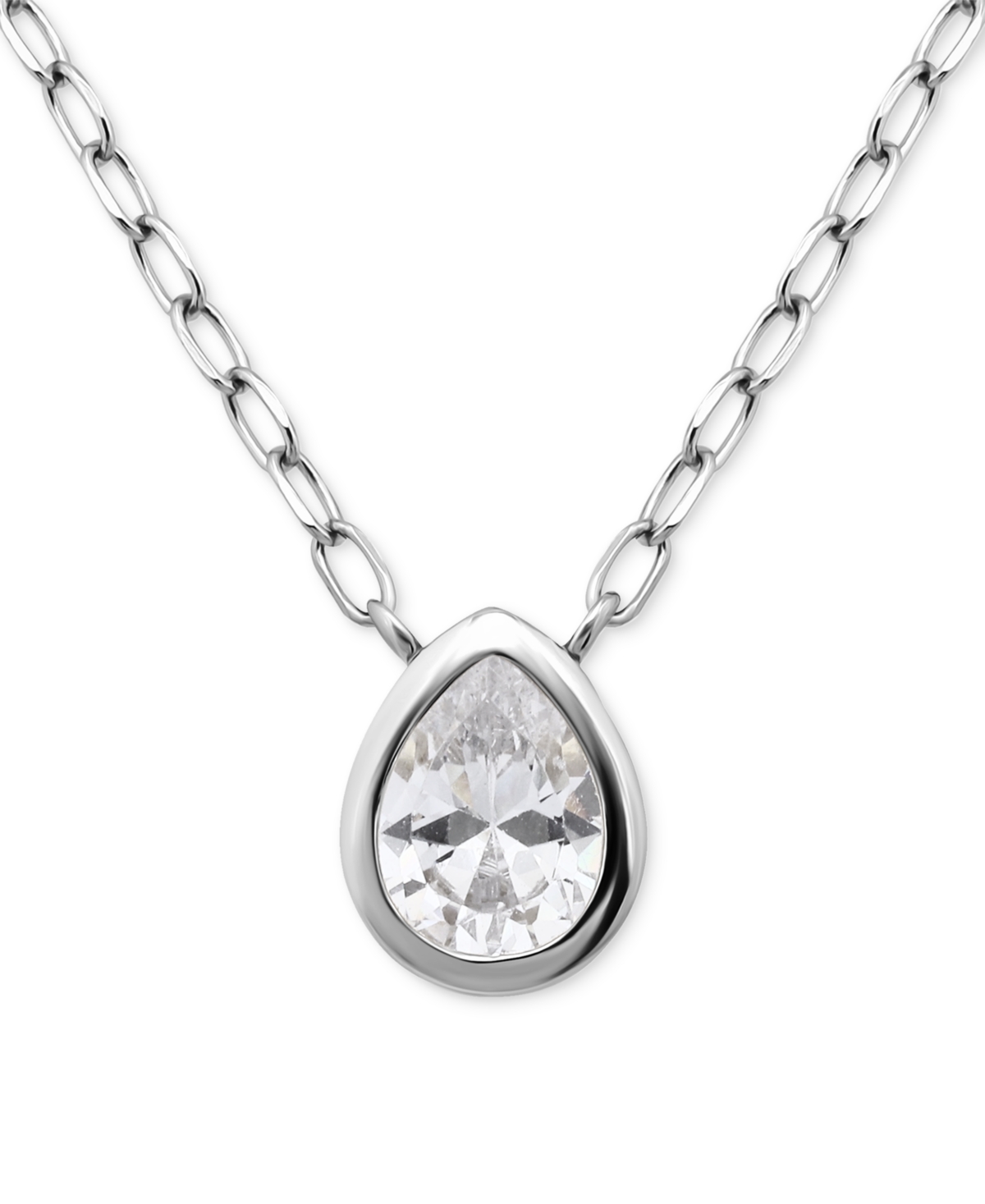 Giani Bernini Cubic Zirconia Pear Bezel Pendant Necklace, 16" + 2" Extender, Exclusively At Macy's In Silver