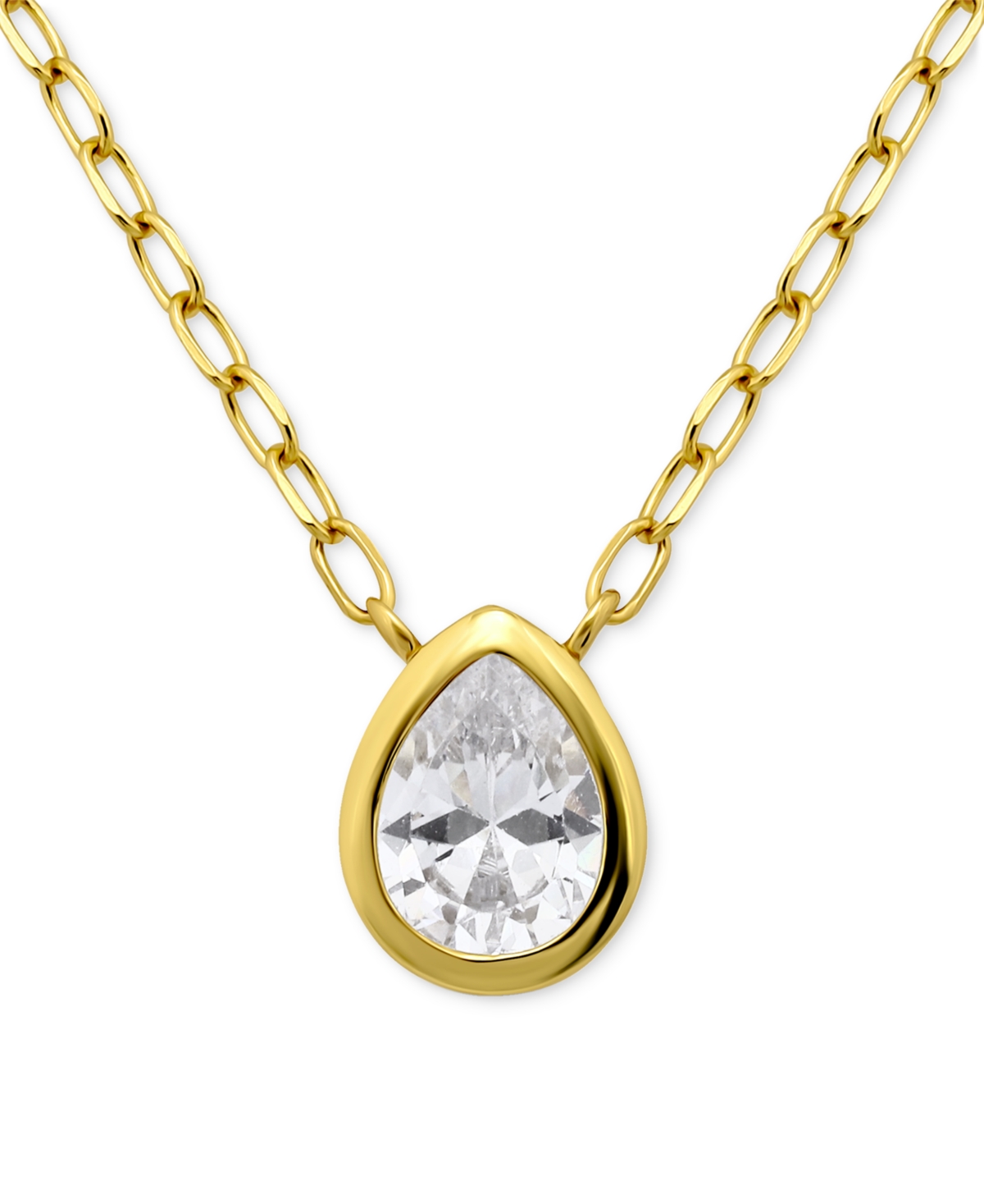Giani Bernini Cubic Zirconia Pear Bezel Pendant Necklace, 16" + 2" Extender, Exclusively At Macy's In Gold