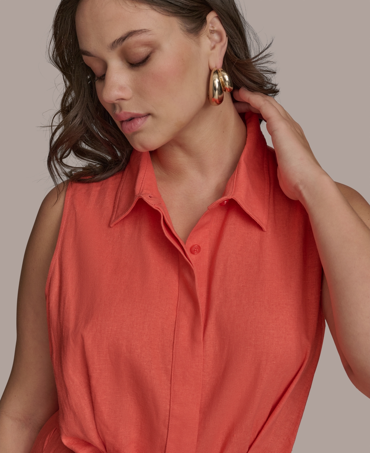 Shop Donna Karan Plus Size Linen-blend Shirtdress In Spring Melon