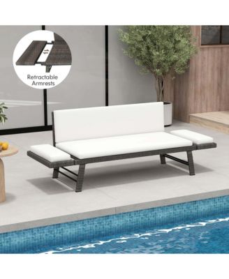 Outdoor Convertible Sofa Daybed with Adjustable Armrests Removable Cushions