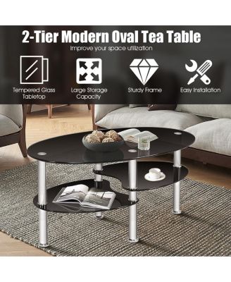 Tempered Glass Oval Side Coffee Table