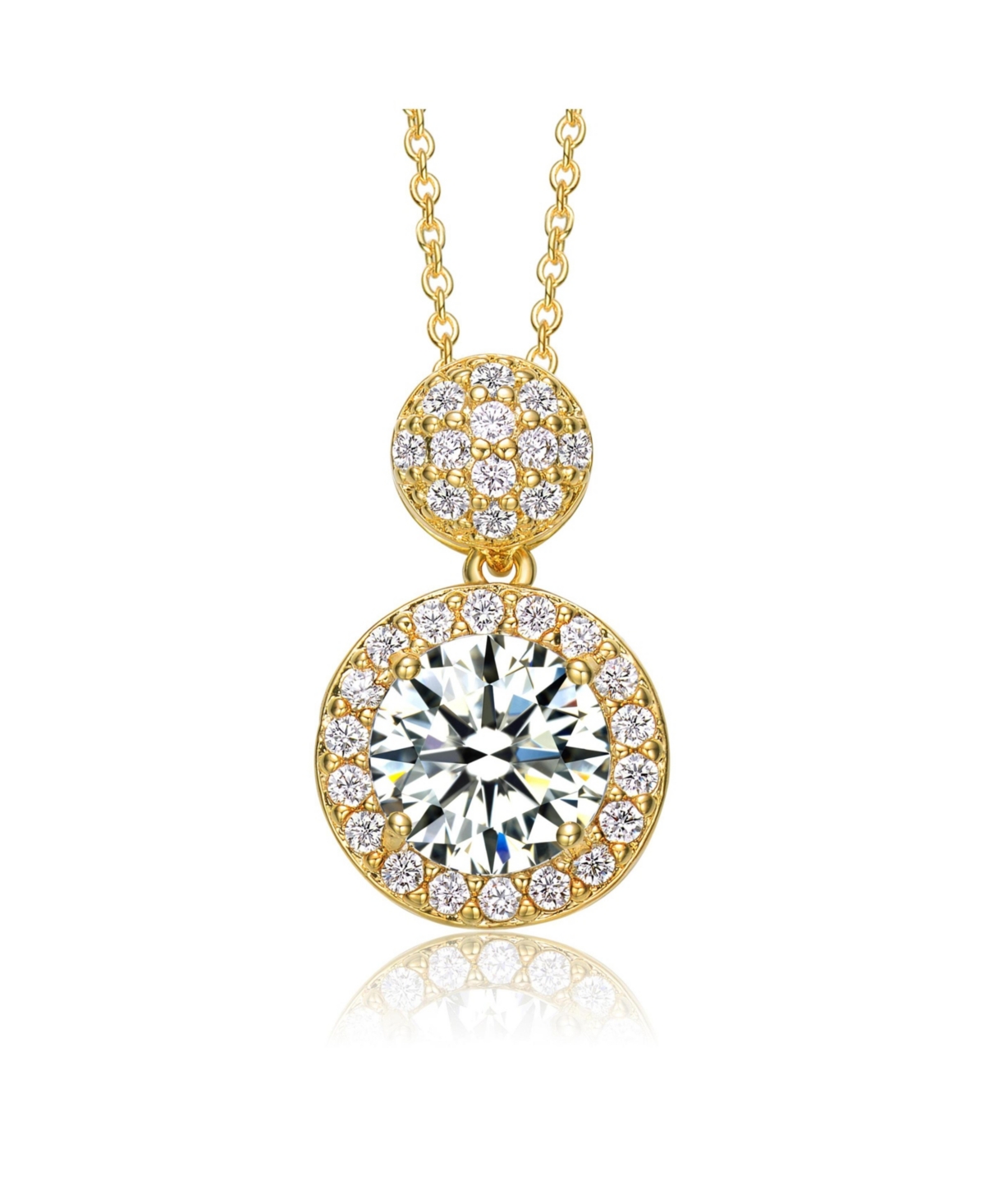 Sterling Silver 14K Gold Plated with Clear Round Cubic Zirconia Halo Necklace - Gold